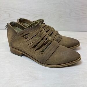 Free People Womens 38 Booties Caged Strappy Brown Leather Flat Ankle Boot Zip